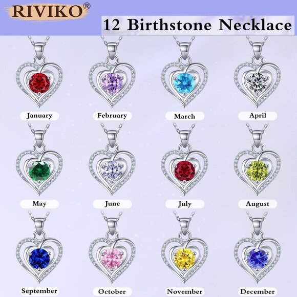Heart Birthstone Pendant Necklace for Women 925 Sterling Silver Zirconia Necklac - Picture 5 of 6